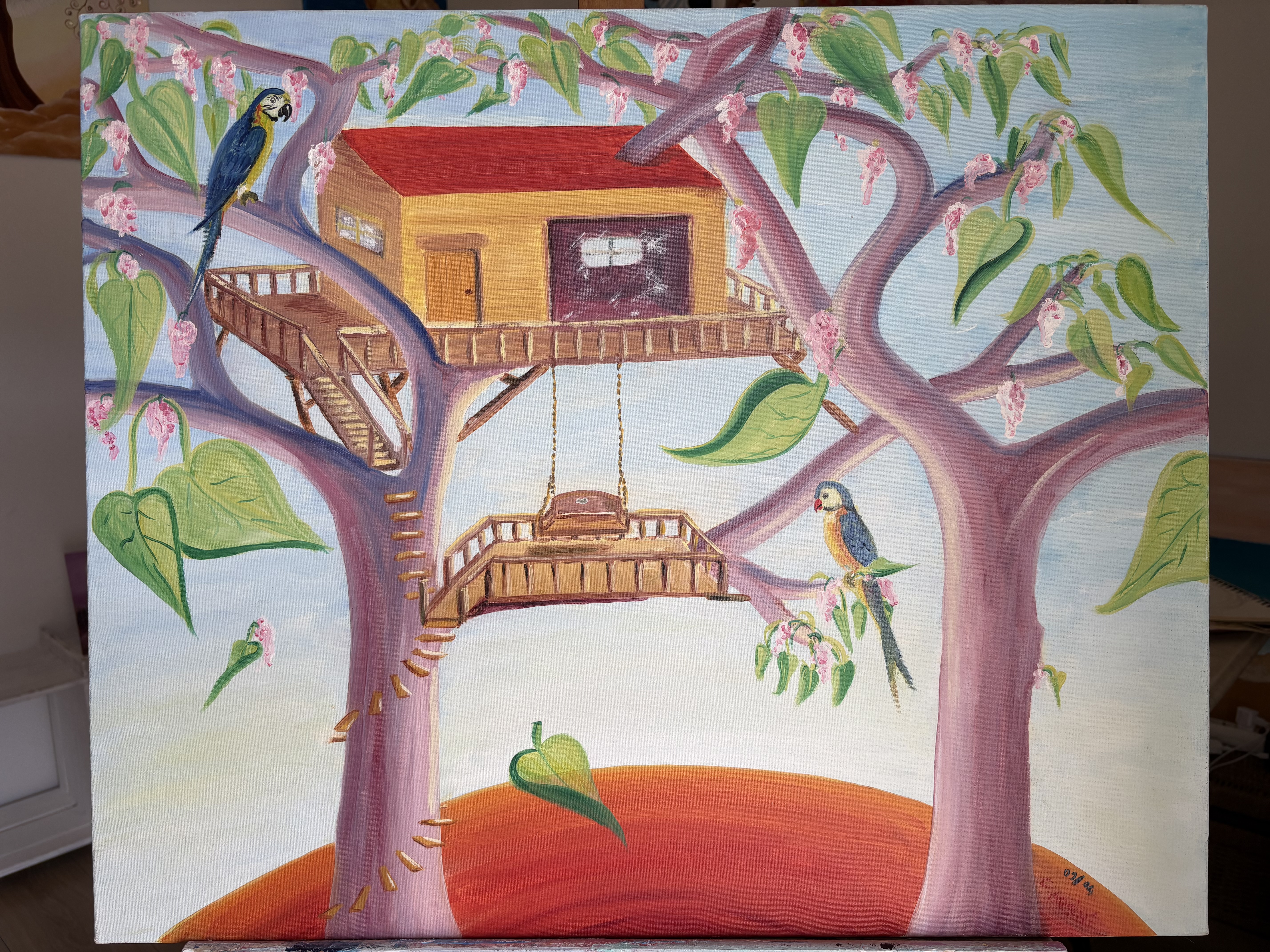 Œuvre représentant une cabane dans un arbre