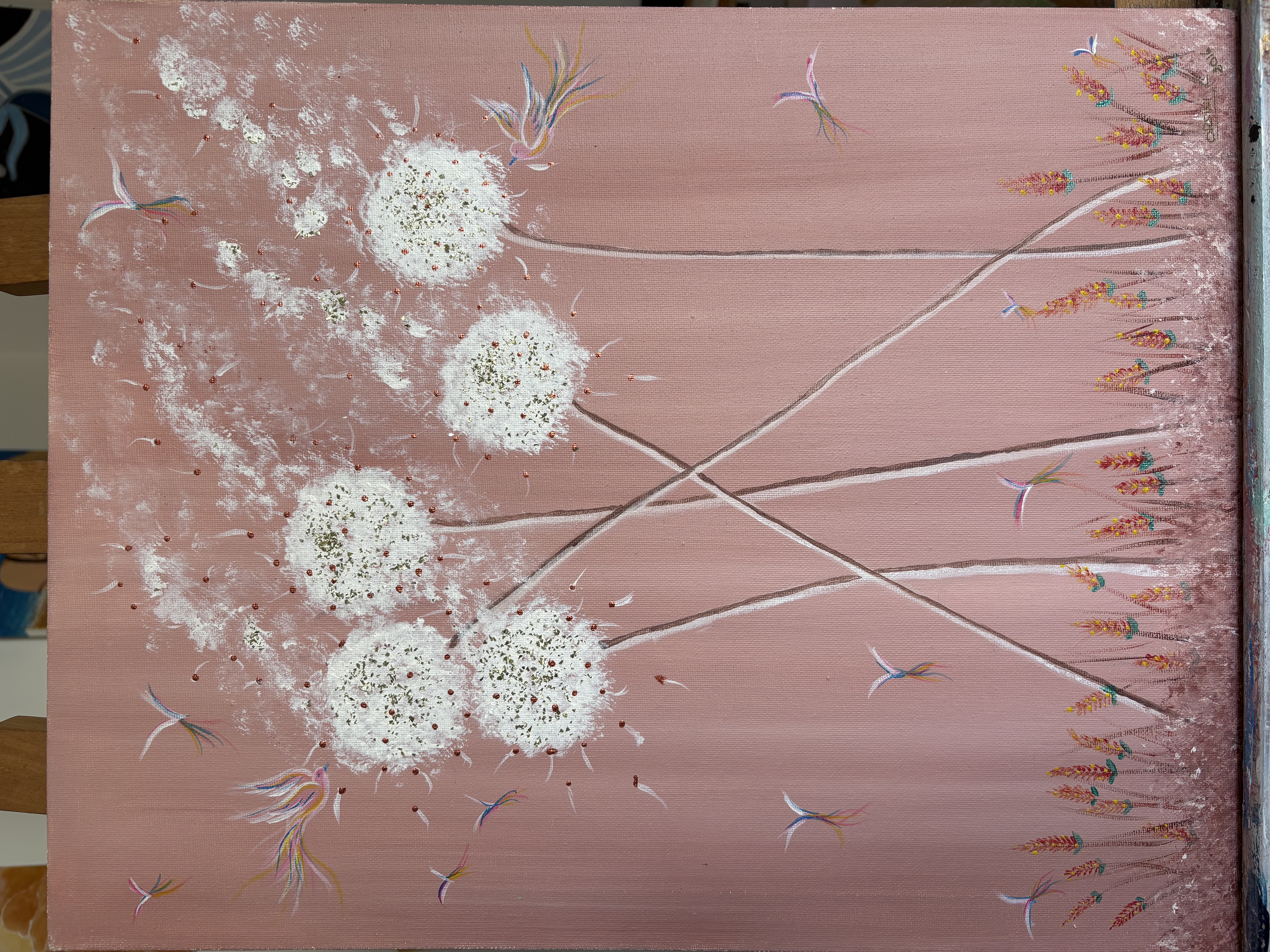 Œuvre représentant des fleurs de pissenlit